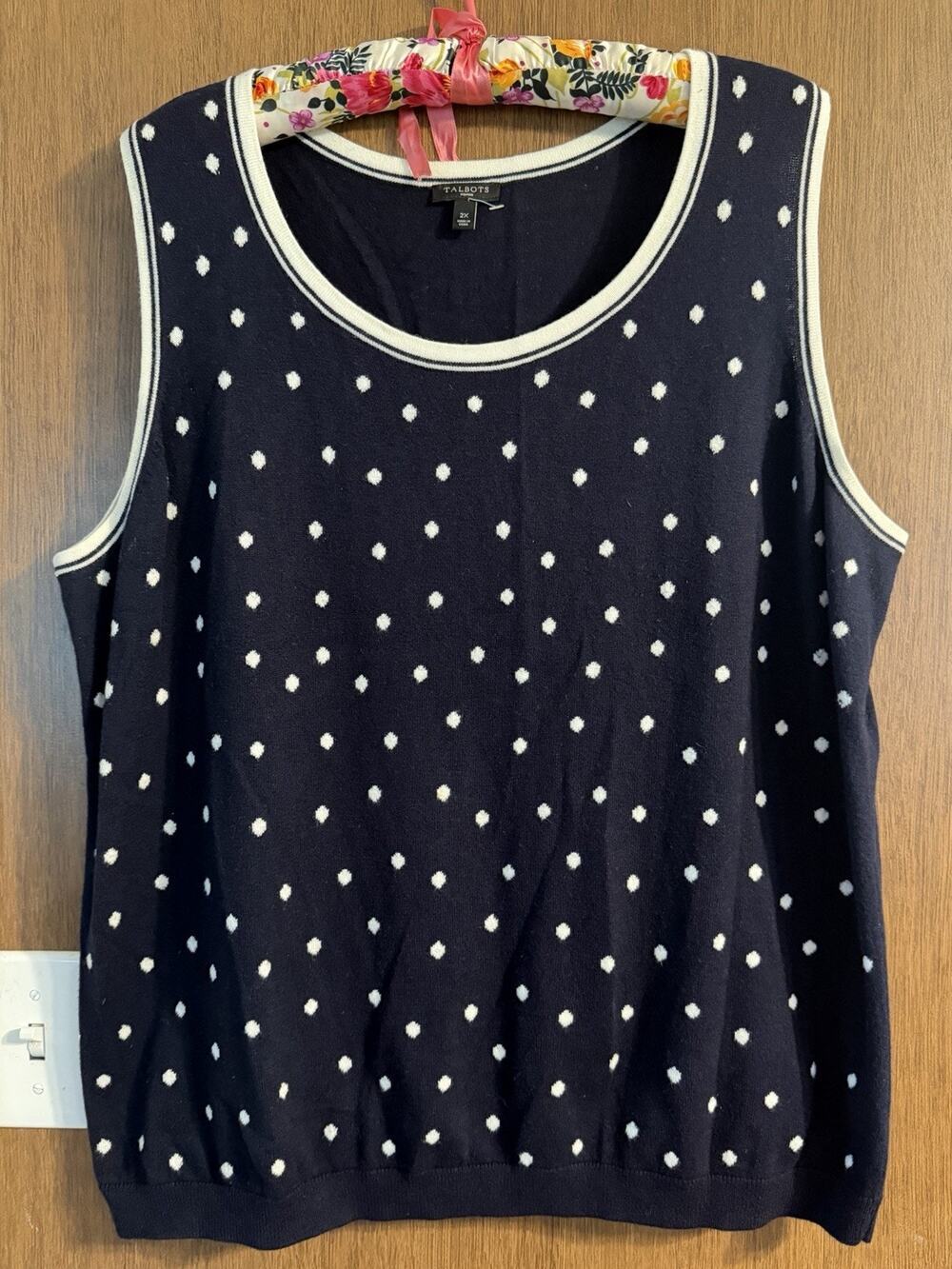 Talbots Women 2X Charming Shell Intarsia dot Navy Blue white business casual wor